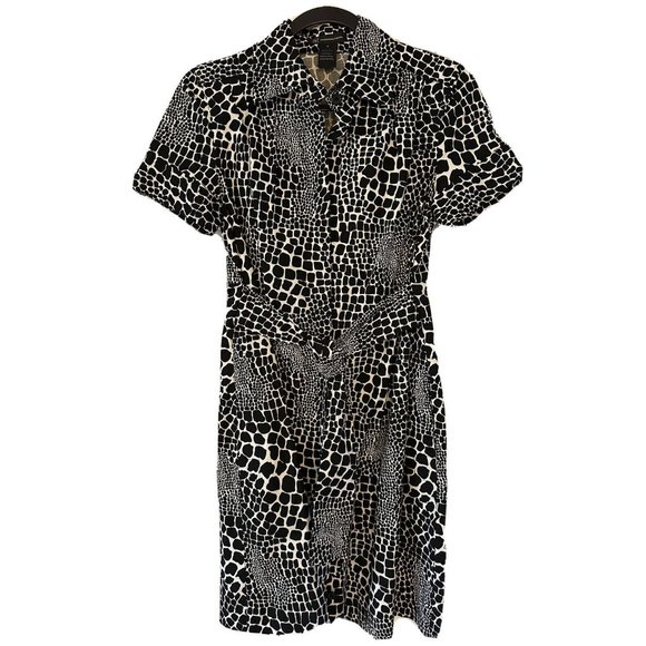 I.N.C International Womens Animal Print Button Up Tie Waist Collared Dress Sz 4 - Picture 1 of 7